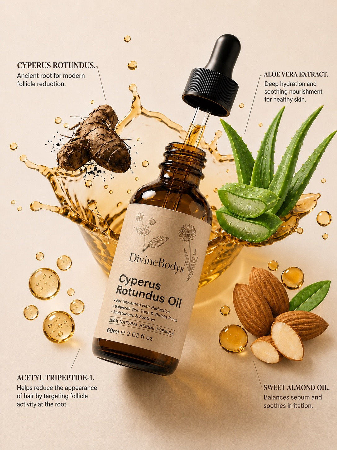 Cyperus Rotundus Body Oil with Almond Oil & Aloe Vera